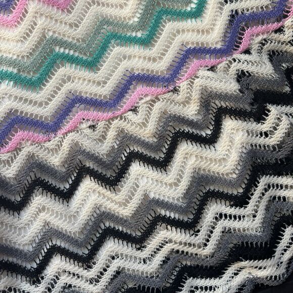 Vintage Lapis Crochet Chevron Knit Skirt Mini A-Line Y2K Boho Festival Stretch - Picture 5 of 11